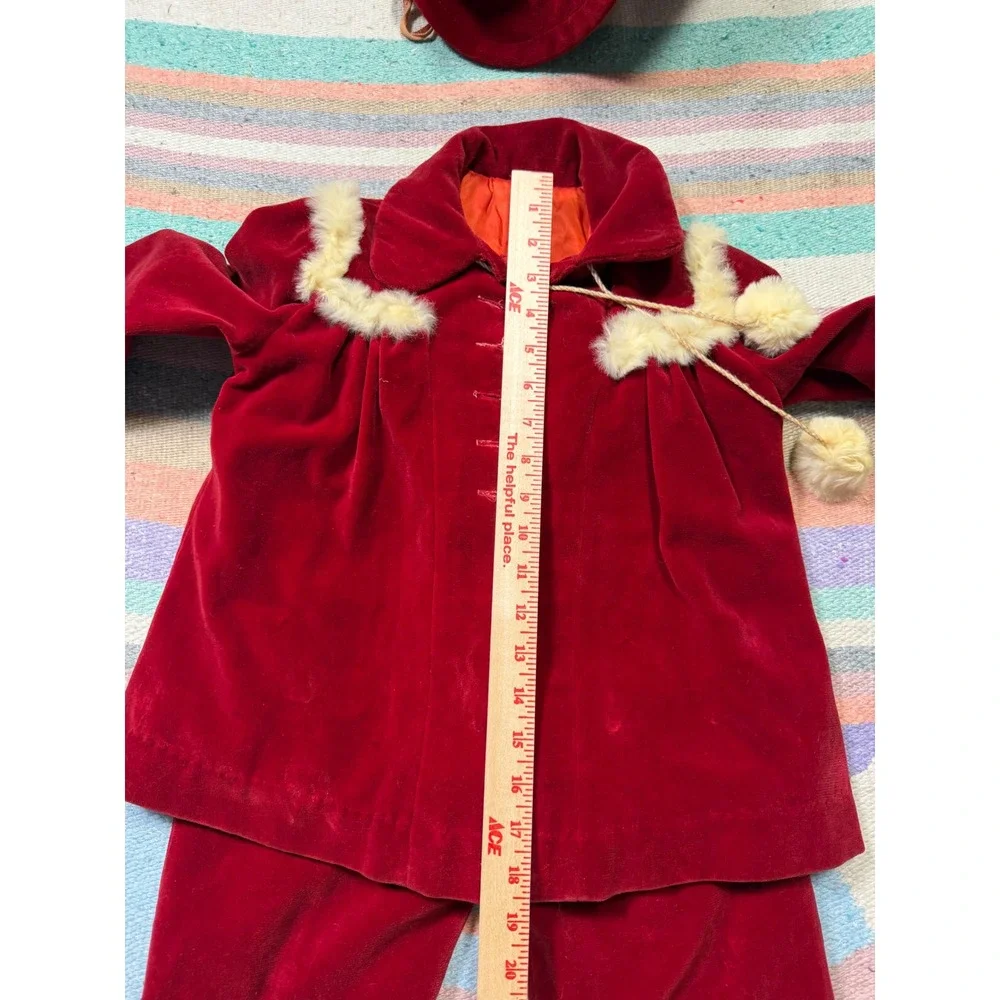 Vintage 40s/50s‎ Handmade Red Velvet Baby Christmas Set Jacket Pants Hat As Is